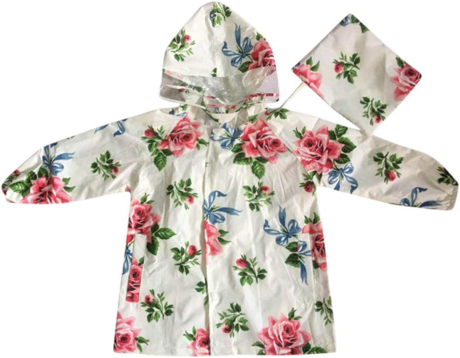 Children Kids Boy Girl Raincoat Rain Floral Print Lightweight Rainwear Slicker Light Jacket for Kids (Beige, 6-8 Years)