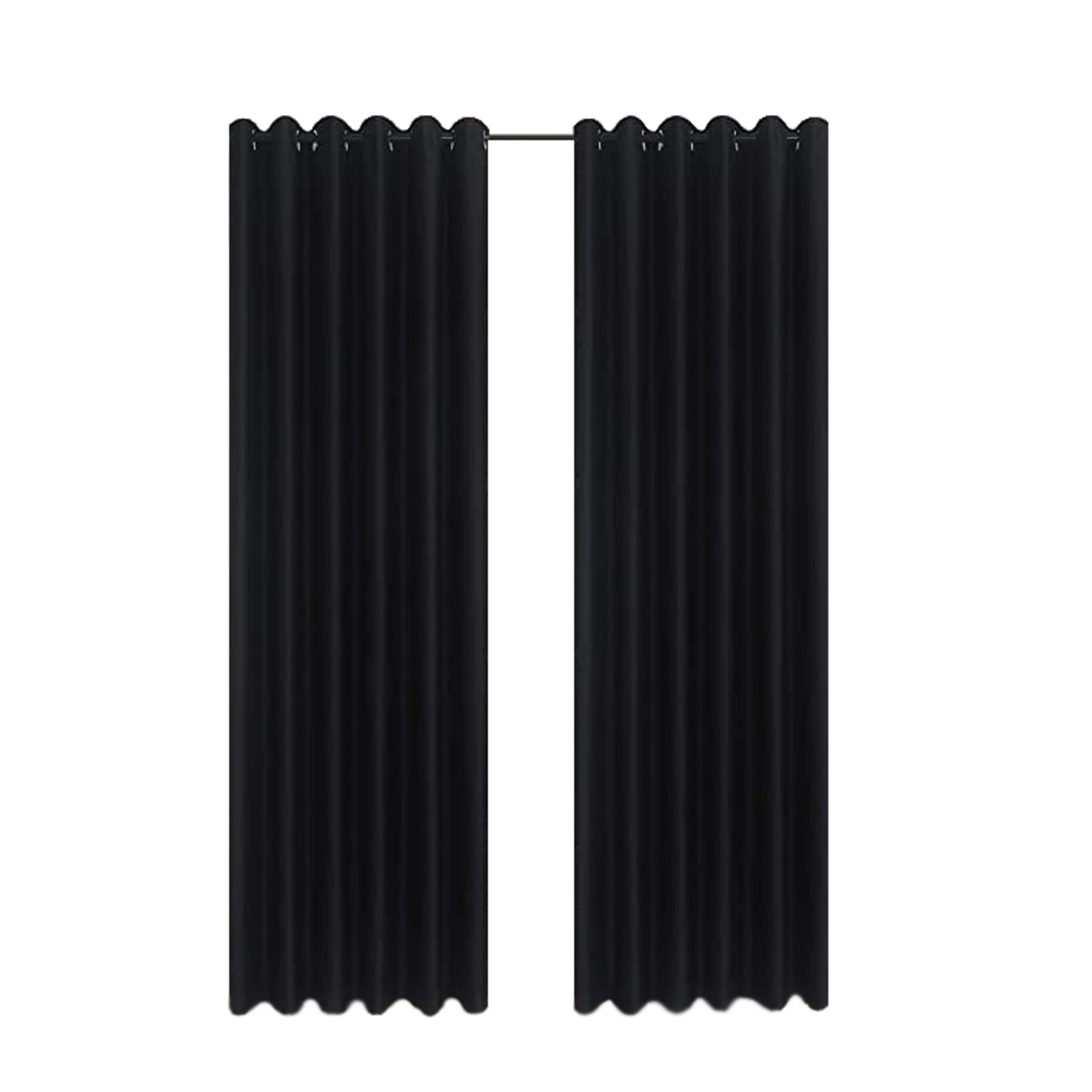 CHARKHAH Thermal Insulated Window Semi Blackout Curtains for Bedroom Living Room Ultra Soft Energy Saving Fabric with Eyelets Ring top and Pair of Curtain (Black, 66" Wide x 72" Drop)