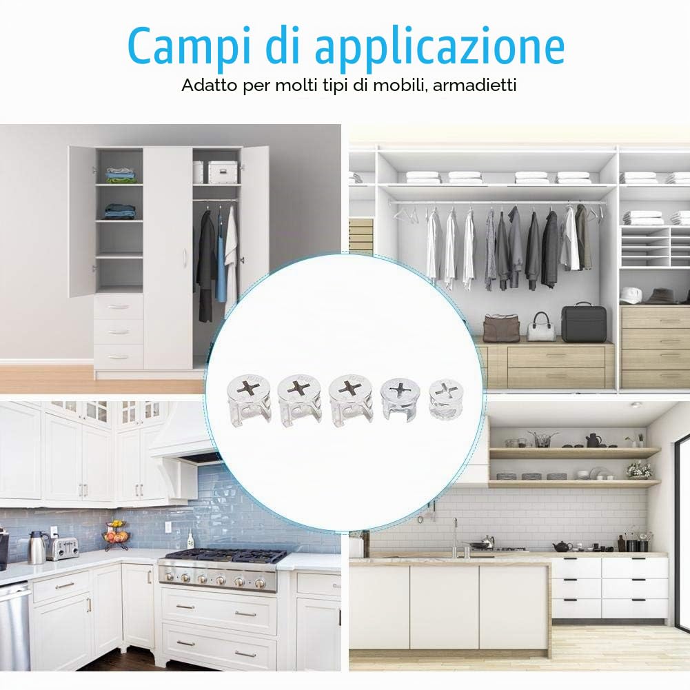 Raccordi con bloccaggio a parti di fissaggio viti camma 75 pezzi Dado ruota eccentrico per mobili con dado a camma Set di connettori 3 in 1