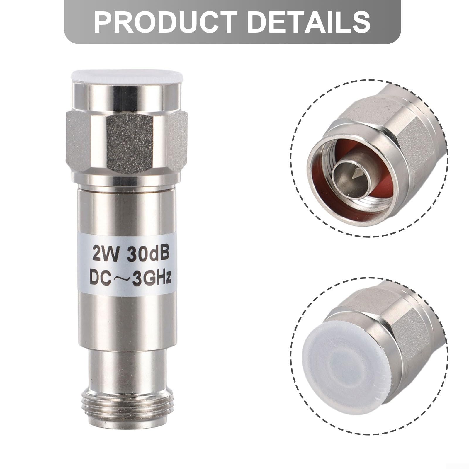 Mini attenuatore coassiale RF per controllo del segnale, connettore tipo N configurato da maschio a femmina per l'uso in applicazioni DC3 0GHz con livelli variabili (30dB)