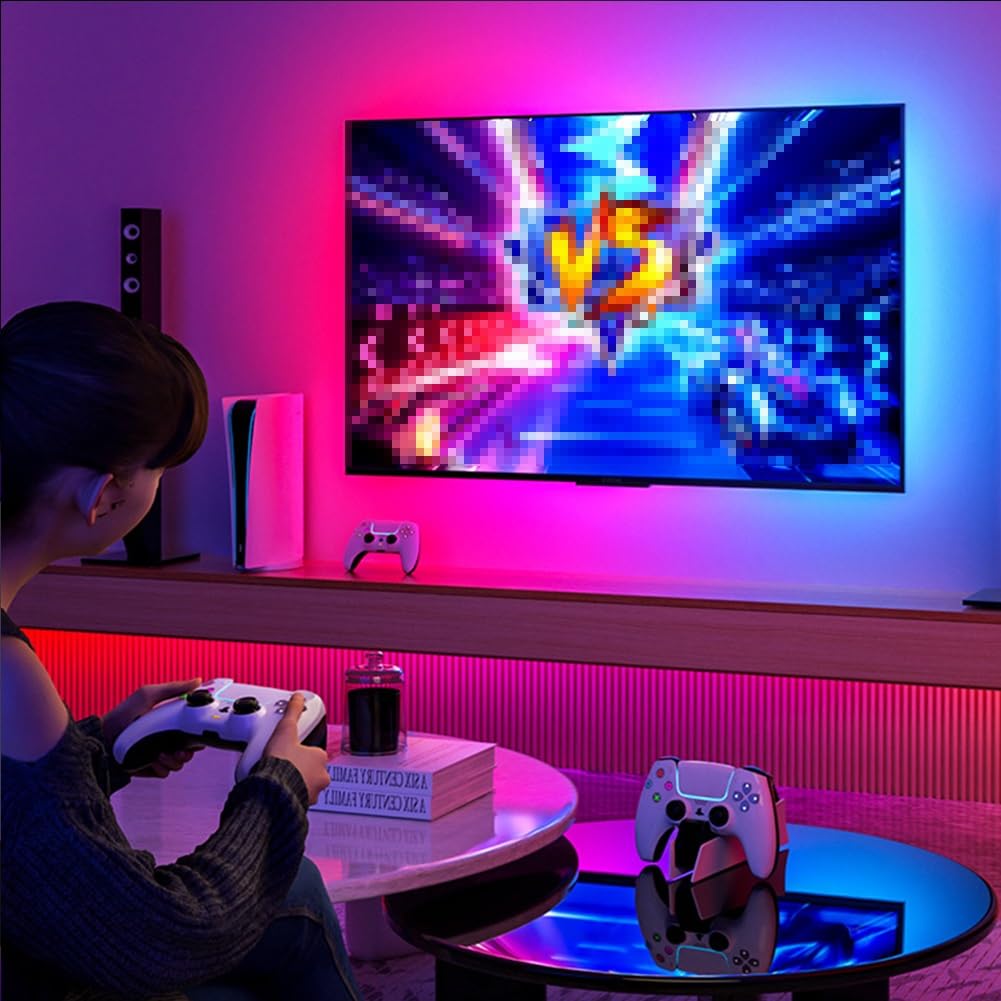 Luci led per tv, retroilluminazione tv a led, Luci a striscia led RGB intelligenti con controllo APP, luce led per tv, APP telecomando musica Sync TV ha portato luci per camera da letto,(3m(72~92in))