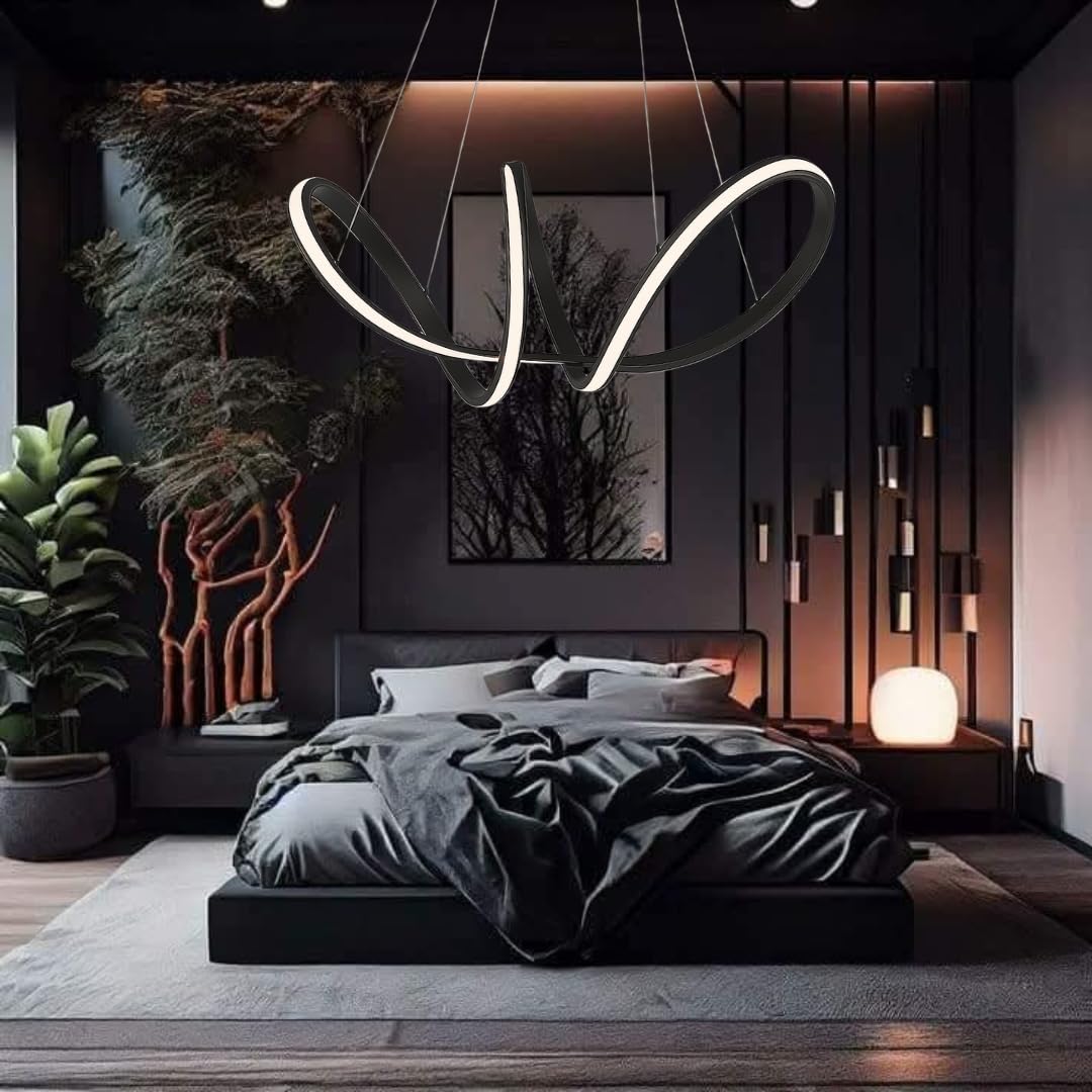 Arcadia Lampadario a Sospensione 3400LM 56W 60cm - Modello Apollo (Nero) | Lampadario Camera da Letto Soggiorno Cucina con Luce Calda e Fredda Dimmerabile, Telecomando e App inclusi - Finitura Nera