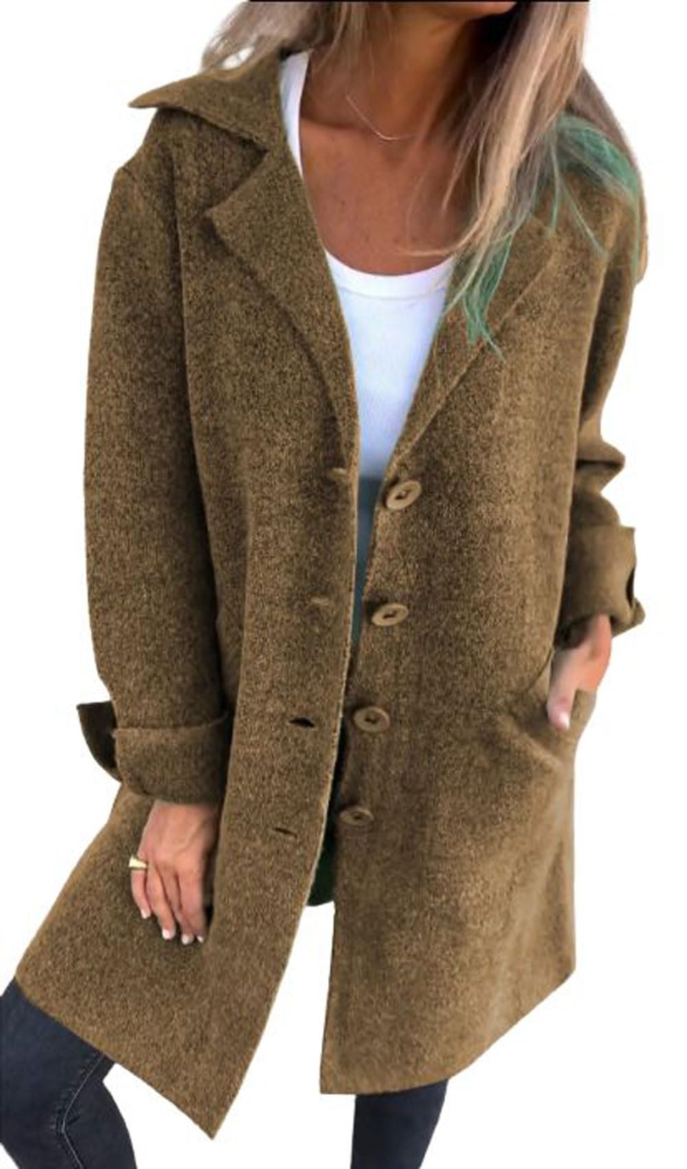 CHARTOU Women Long Cardigan Notched Collar Button Down Loose Fit Knit Blazer Sweater Jacket