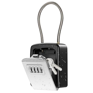 KeeKit [New Version] Key Lock Box, Key Safe Box with Removable Chain, Resettable Code Key Storage Lock Box Waterproof with 4 Digit Combination, 5 Key Capacity for Home, Warehouse, Indoor & Outdoor