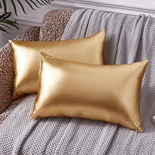 EUCIOR Decorative Pillow,Gold Pillow Covers 12x20,Decorative Throw Pillow Covers Modern Metallic Shiny Cushion Cover,Throw Pillows for Bed Couch Sofa,Gold Pillows