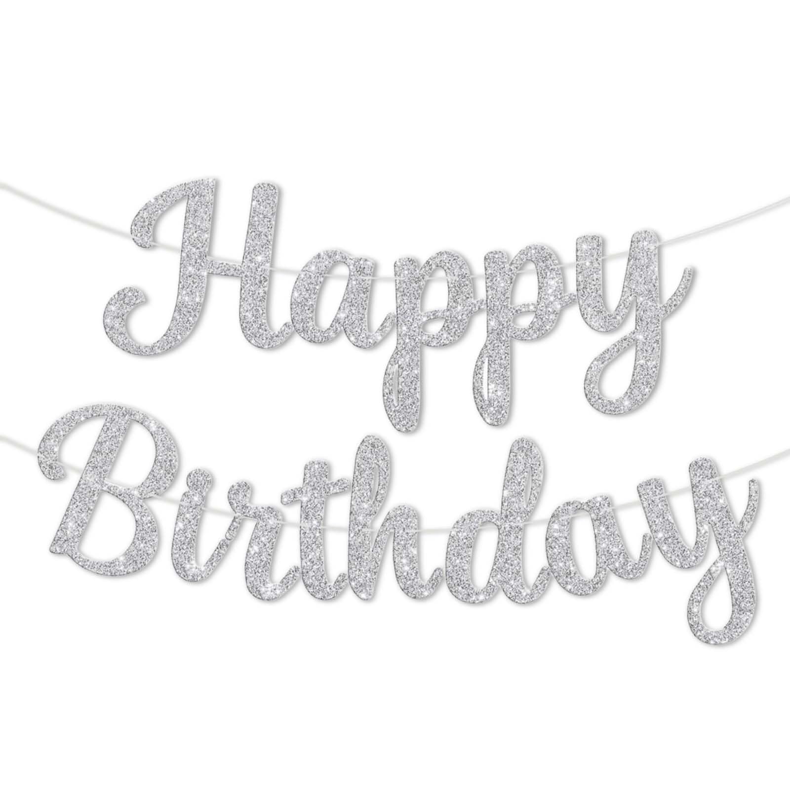 Silver Glitter Happy Birthday Banner, Metallic Birthday Party Decorations 10ft, DIY Glitter Backdrop Sign for Women, Modern Party Decor for Birthday Celebrations