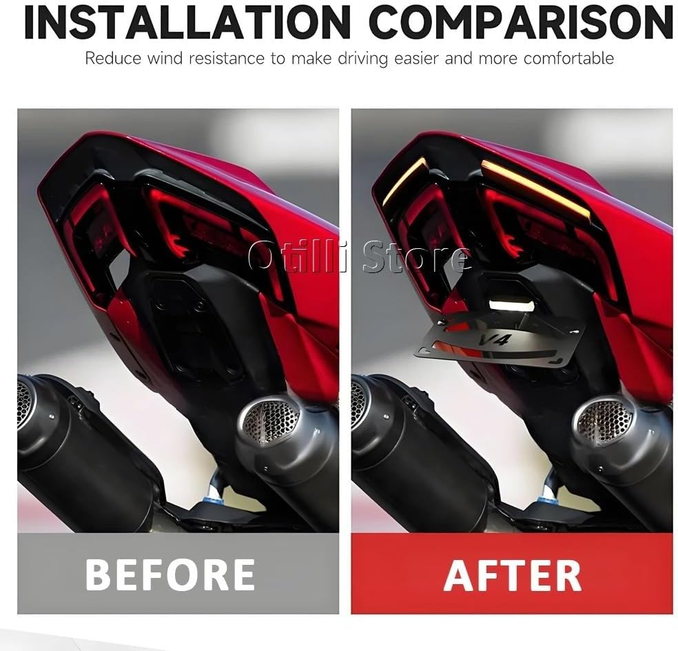 2025 Motorcycle Tail Tidy with Turn Signal Fit for DUCATI Panigale V2 V4 for Streetfighte V4 V2 LED Light Integrated License Plate Holder Fender Eliminator Kit (V2 Flowing Light)