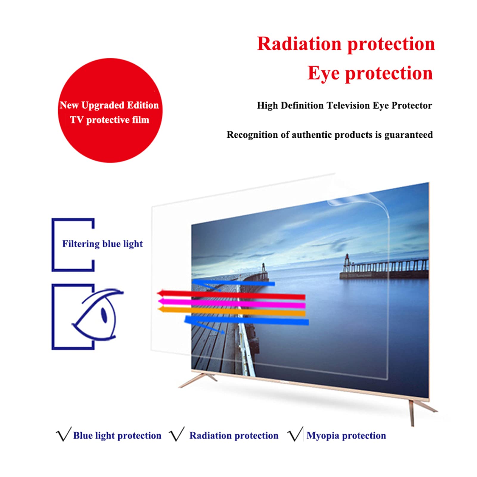 Folia ochronna na wyświetlacz TV, 32-75", filtr ochronny do oczu, akcesoria do telewizora, bez folii bąbelkowej, do LCD, LED, OLED i QLED 4K HDTV, 48" (1056 x 596 mm)