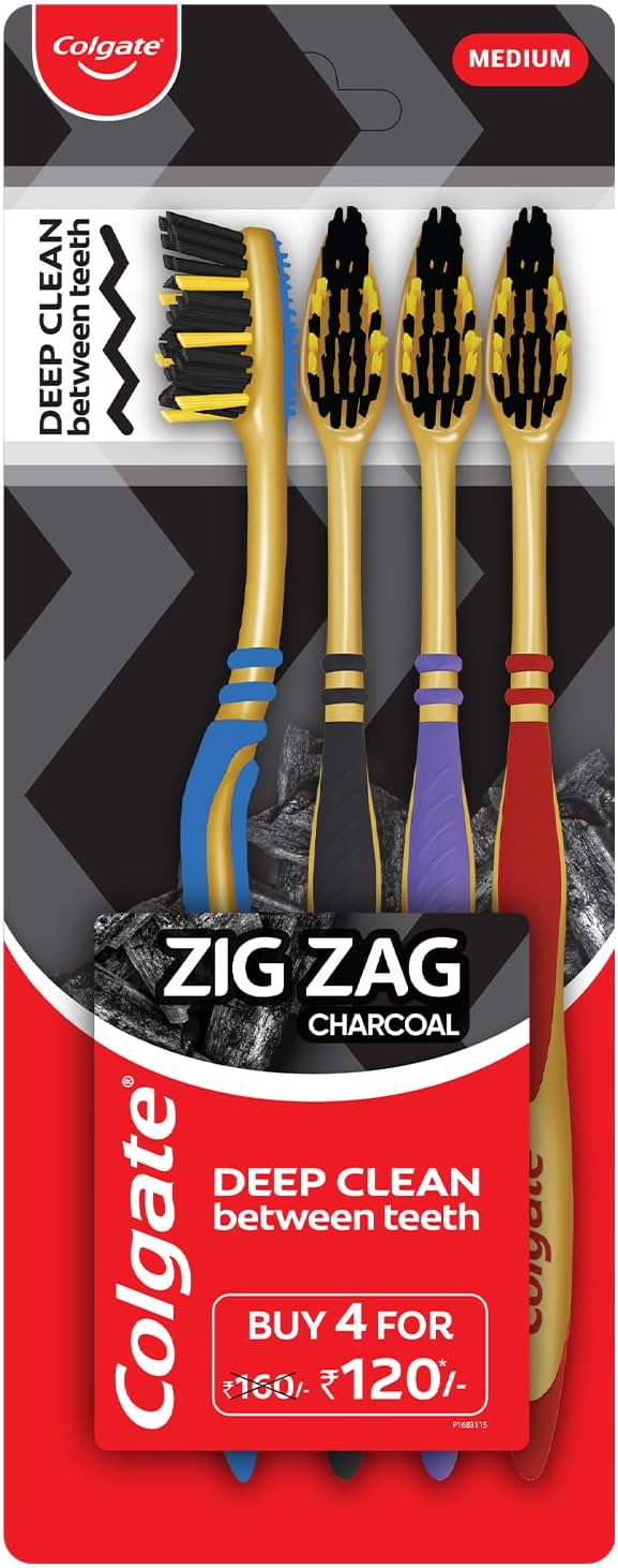 Colgate ZigZag Charcoal Medium Bristle Manual Toothbrush for adults 4