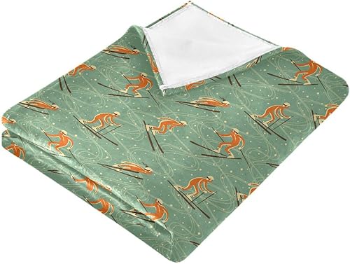 Miniatura 2 de Manta de forro polar de franela ultra suave con patrón de esquí de invierno sin costuras, manta cálida para adultos y niños, picnic, automóvil, sala