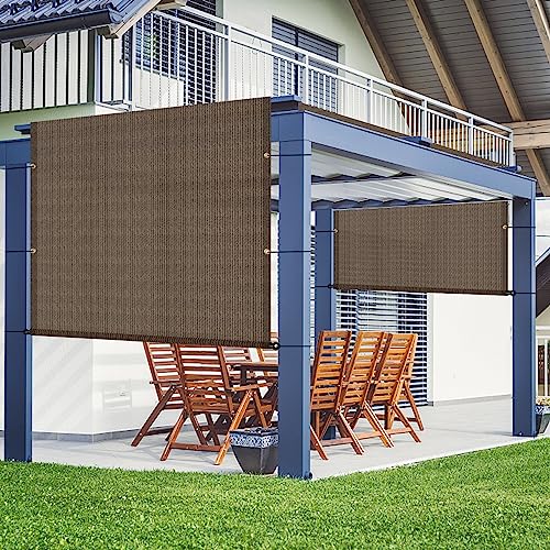 AwnPro 10' x 7' Outdoor Pergola Shade Cover Canopy for Patio Deck Porch Backyard Gazebo Replacement Shade Cover with Spaced Grommets Weighted Rods Brown