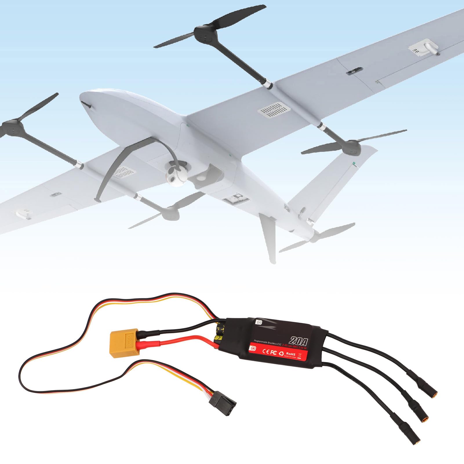ESC 20A Brushless 32 Bits – Contrôleur De Vitesse Pour Drone à Voilure Fixe, Compatible Lipo 2-4S, Performances Au Top !
