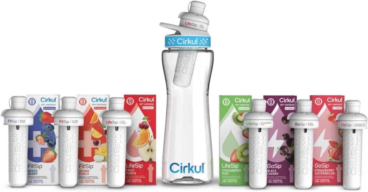 Cirkul 22-oz. Plastic Water Bottle Starter Kit With Blue Lid + 6 Flavor Cartridges