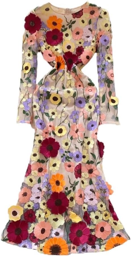 Womens Dress Spring French Heavy Flower Embroidery waisthugging Slim Fishtail