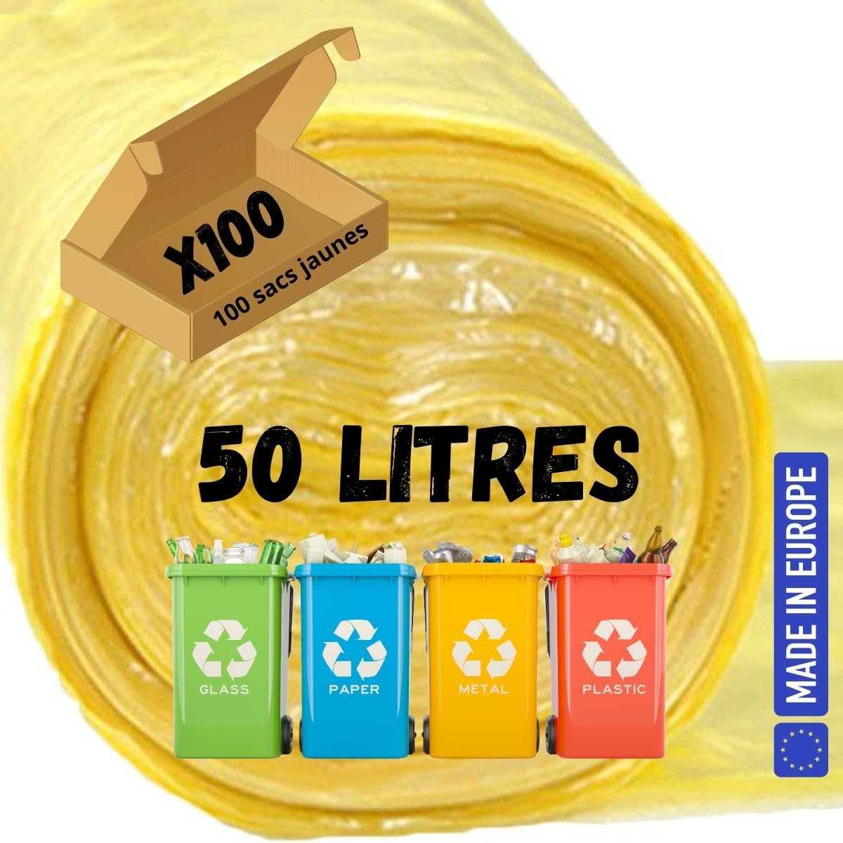 Lot De 10 Sacs Poubelle 660 Litres – Housses Conteneur 4 Roues – Anti-odeur, Anti-salissure – Très Résistant – Fabriqué En Europe