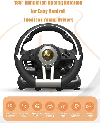 Coverzone Gaming Racing Steering Wheel PXN V3 Pro 180° Racing Wheel with Universal USB Port and Pedal is suitable for PC, PS3, PS4, Xbox One, Xbox Series S&X, Nintendo Switch (Black)