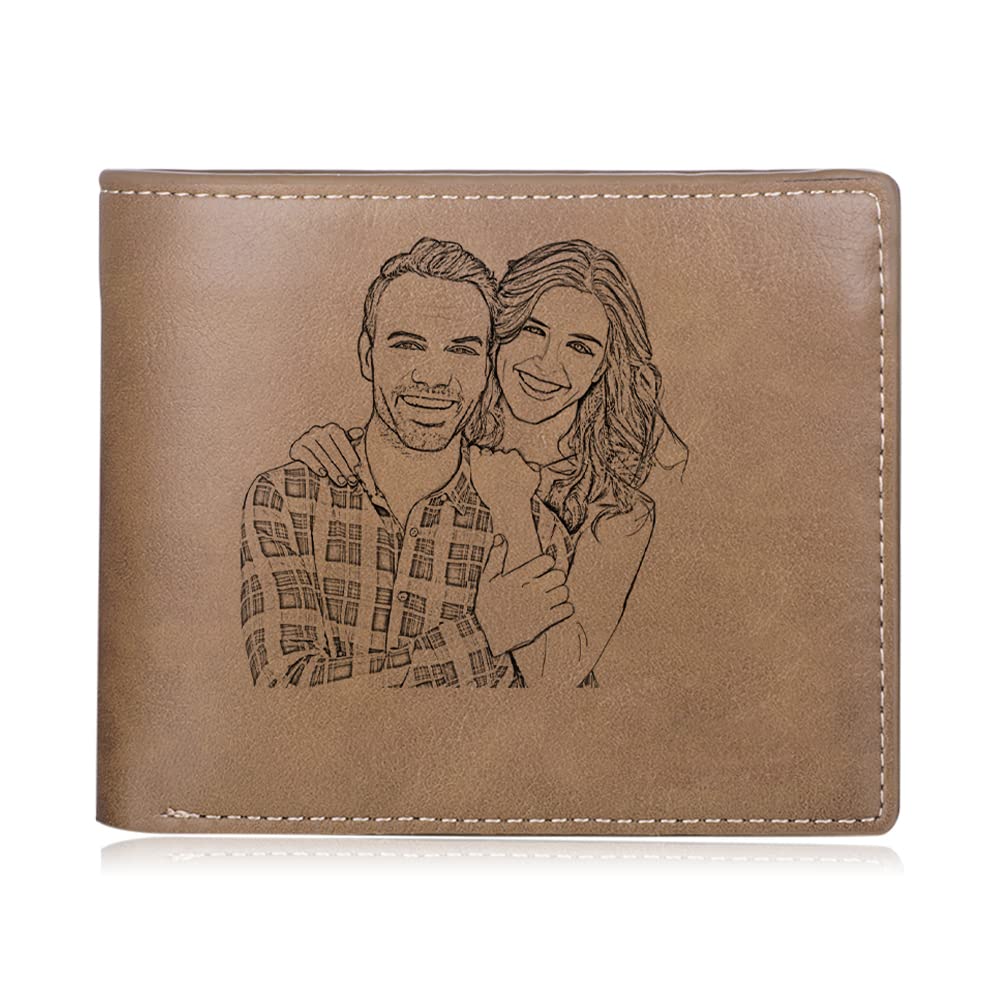 Nameinhea Fathers Day Wallet Gifts for Dad,Custom Personalized Wallets for Men Engraved Leather Photo Wallet for Husband (text & photo)