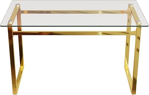 Miniatura 4 de Mesa de comedor rectangular moderna y minimalista de vidrio de 51 pulgadas para 4 y 6 personas con mesa de vidrio templado de 0.31 pulgadas y patas