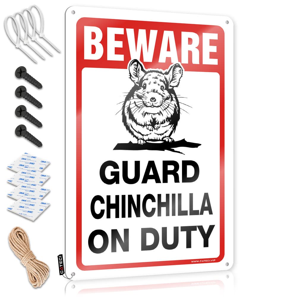 Tin Sign Metal Beware! Guard Chinchilla On Duty Tin Sign Funny Tin Metal Signs Man Cave Funny Signs(30X40CM)