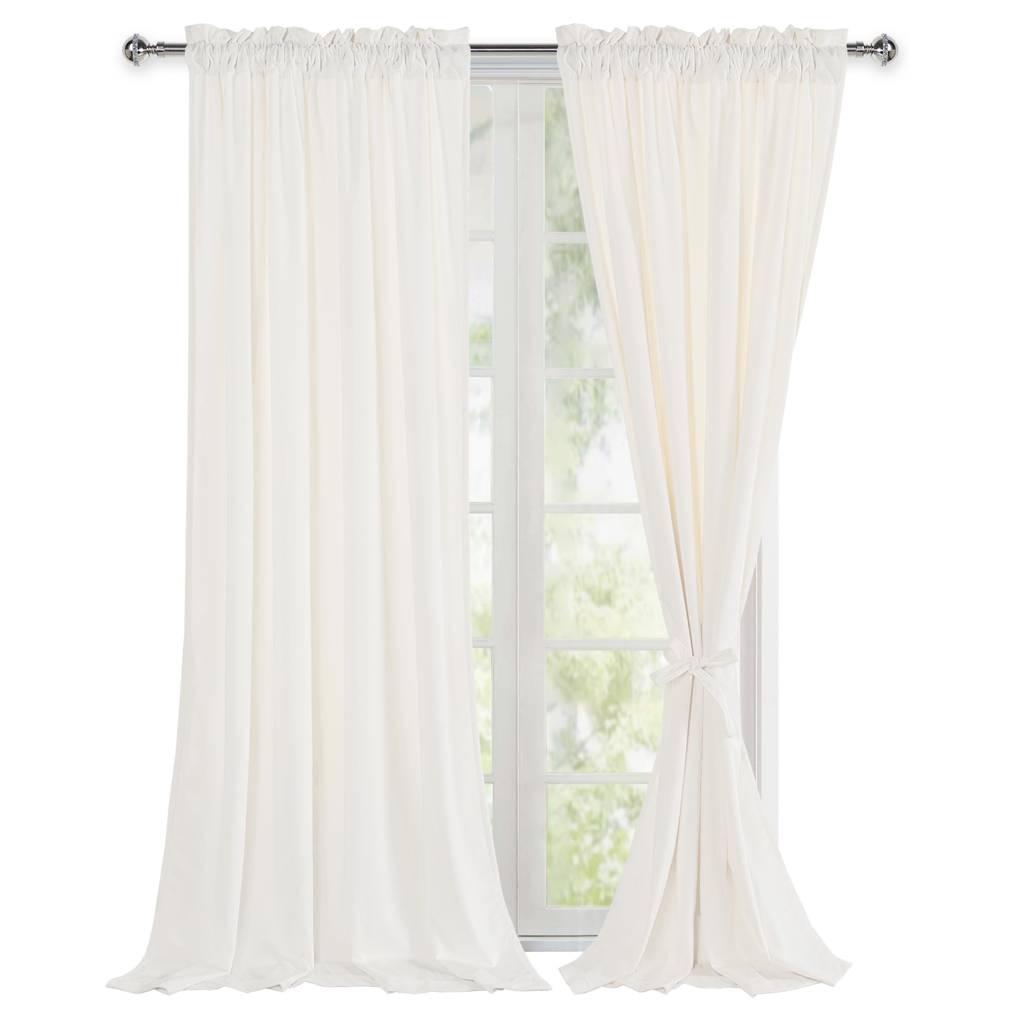 Hiasan Tende in velluto bianco crema, lunghe 213,4 cm, eleganti pannelli che bloccano la luce solare, tende per la privacy, con tasca per asta, tende per finestra, per camera da letto/porta scorrevole