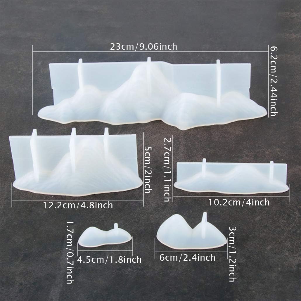 5pcs Mountain Silicone Molds, Rock Ornaments Resin Mold 3D Rockery Resin Epoxy Casting Mould Landscape Model for Paperweight, Polymer Clay Project, Pen Brush Chopstick Holder