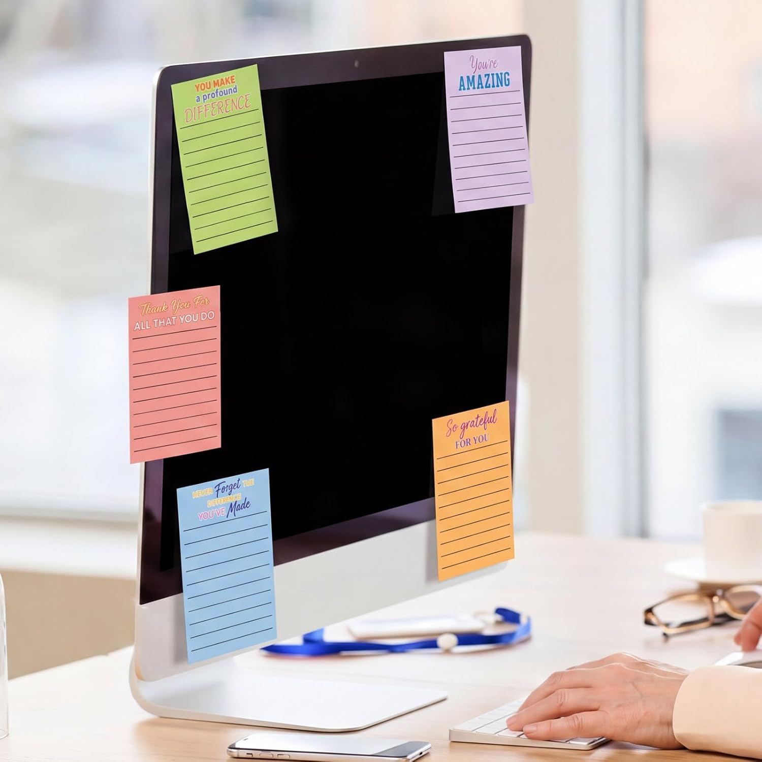Yinder 24 Pcs 4 x 6'' Inspirational Sticky Notes Lined Motivational Note Pads End of Year Appreciation Gifts for Teacher Nurse Staff Employee Coworker Office(Light Color,Thankful)