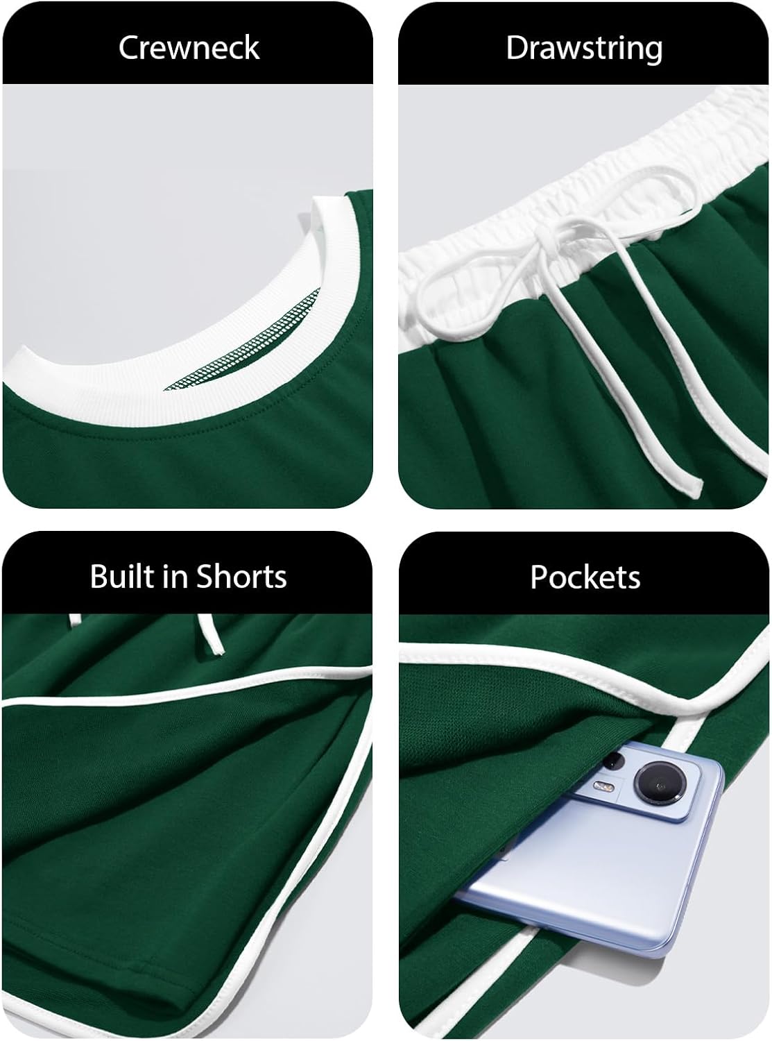 Fisoew Womens Sweatsuits 2 Piece Set Crewneck Sweatshirts High Waisted Skort Skirts Tennis Running Tracksuits Shorts Sets - Image 6