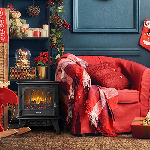 EUHOMY Electric Fireplace Stove , 20" Indoor Electric Fireplace Heater with Realistic Flame Effect, 1400W Space Heater for Quick Installation, Overheat Auto Shut Off Safety Function, CSA Certified