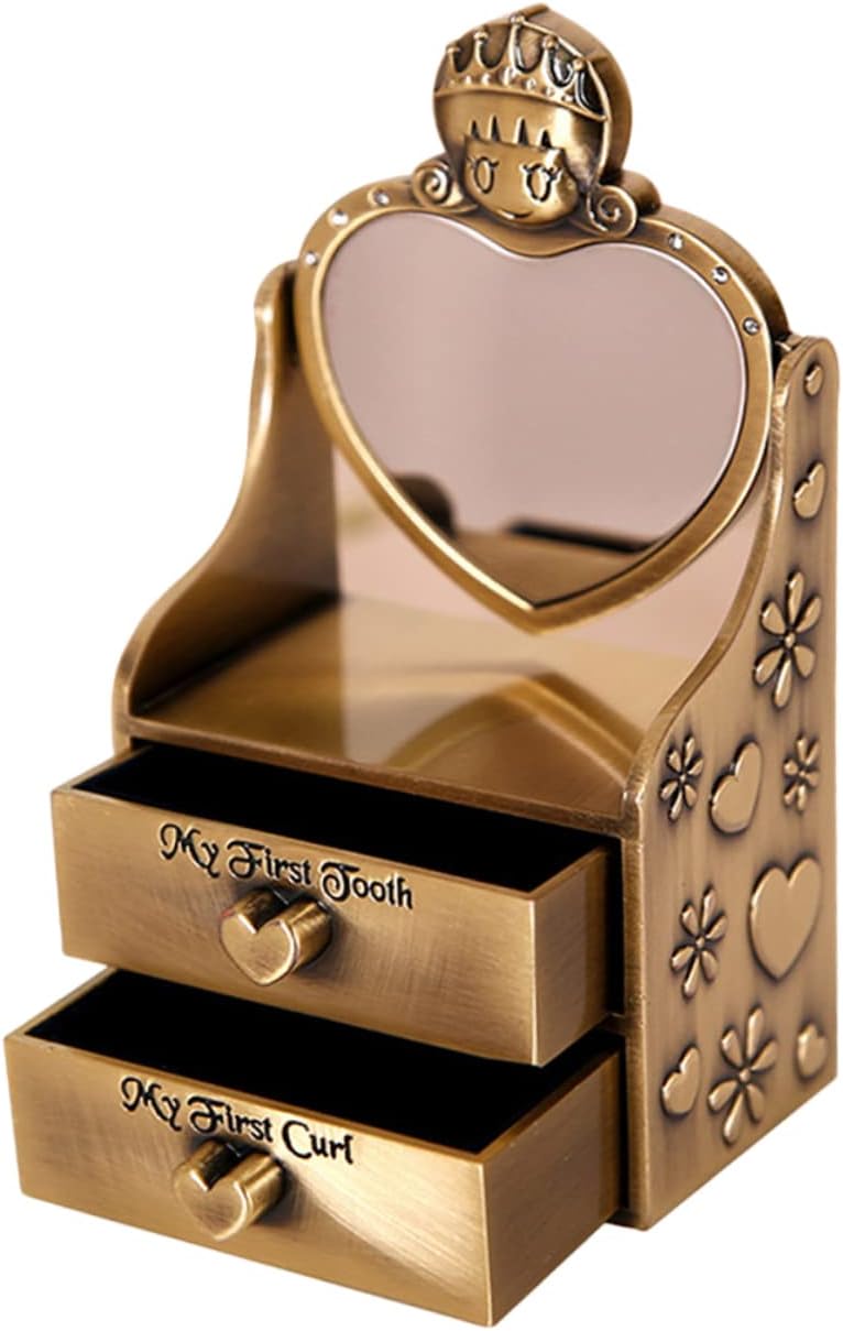 Metal Baby Tooth and Fetal Hair Keepsake Box Creative Retro Storage for First Tooth and Curl Set Drawer Style Baby Memory Container for Newborn