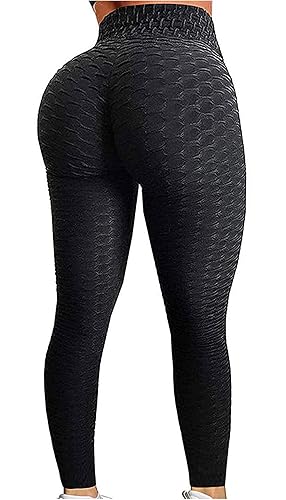 JGS1996 Butt Lifting Leggings for Women Tummy Control Workout Yoga Pants High Waisted Scrunch Booty Gym Tights - X-Large - Black
