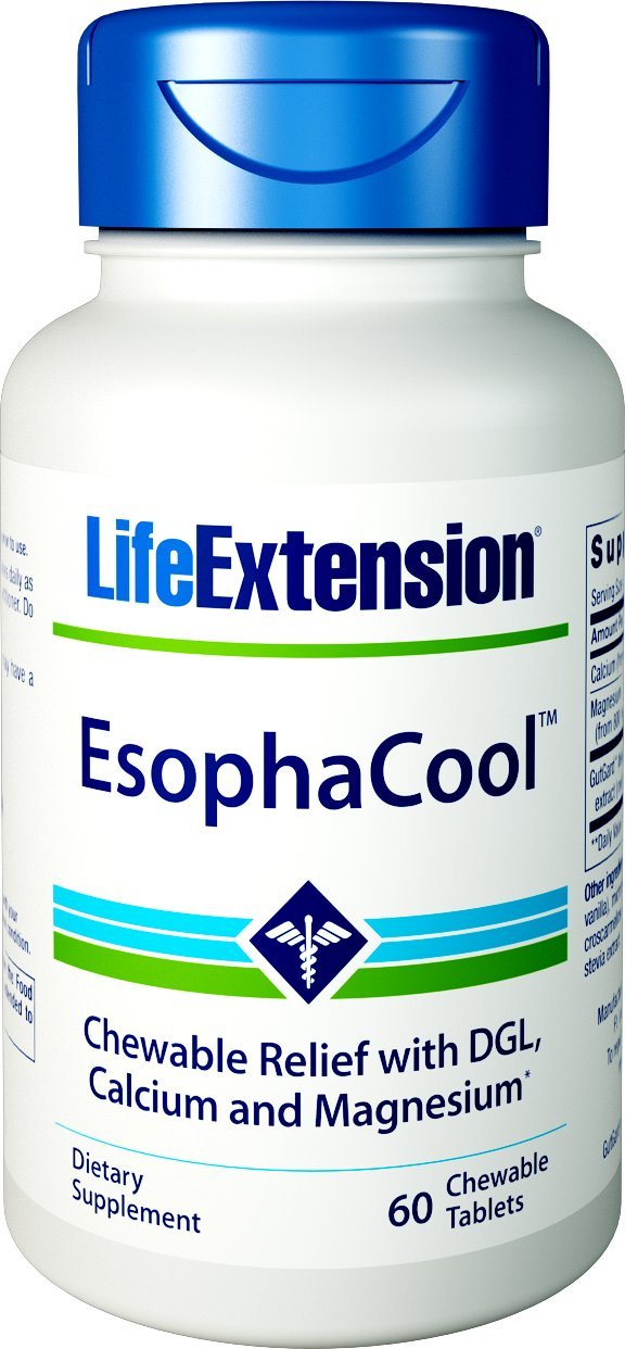 Life Extension EsophaCool Calcium, Magnesium & Licorice Root Supports Healthy Digestion, Healthy Inflammatory Response & PH Balance - Non-GMO, Gluten-Free - 60 Vegetarian Chewable Tablets