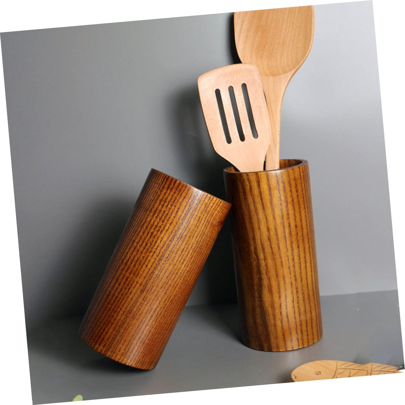 SOLUSTRE Natural Wooden Chopstick Organizer Elegant Kitchen Utensil Holder for Cutlery Pens Compact Design Stylish Storage for Countertop Clutter