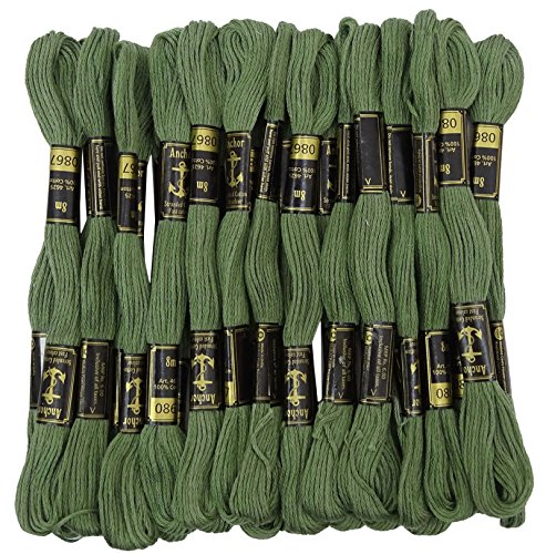 IBA Indianbeautifulart Anchor Stranded Cotton Hand Embroidery Thread Floss Pack of 25 Skeins-Sage Green