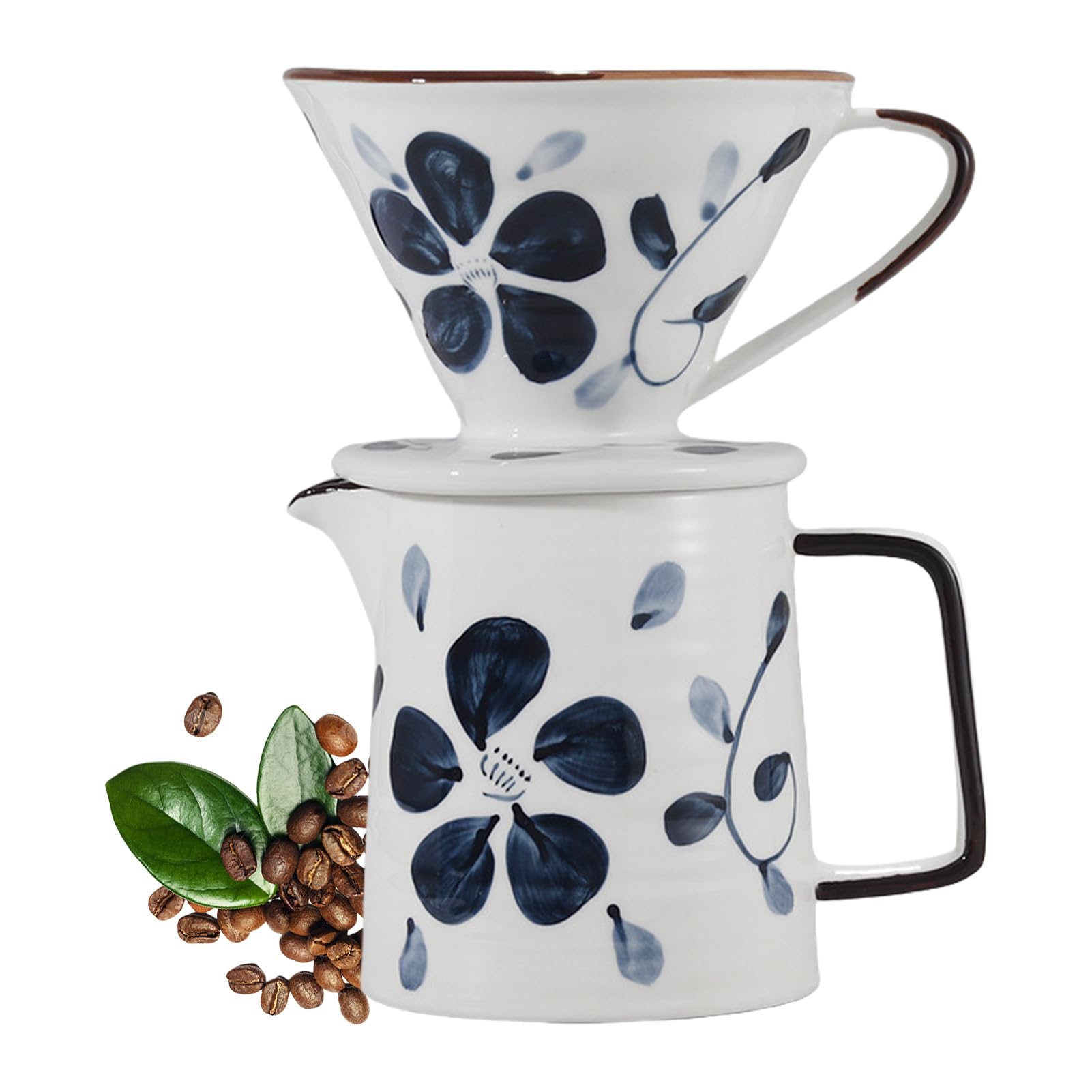 Pour Over Kaffeebereiter Mit Keramikbecher, Pour Over Kaffeebrüher, Tropfkaffeemaschine, Manueller Drip Kaffeebereiter, Handgezeichnet Kaffeemaschinen-Set Mit Keramik-Kaffeetropfe (A)