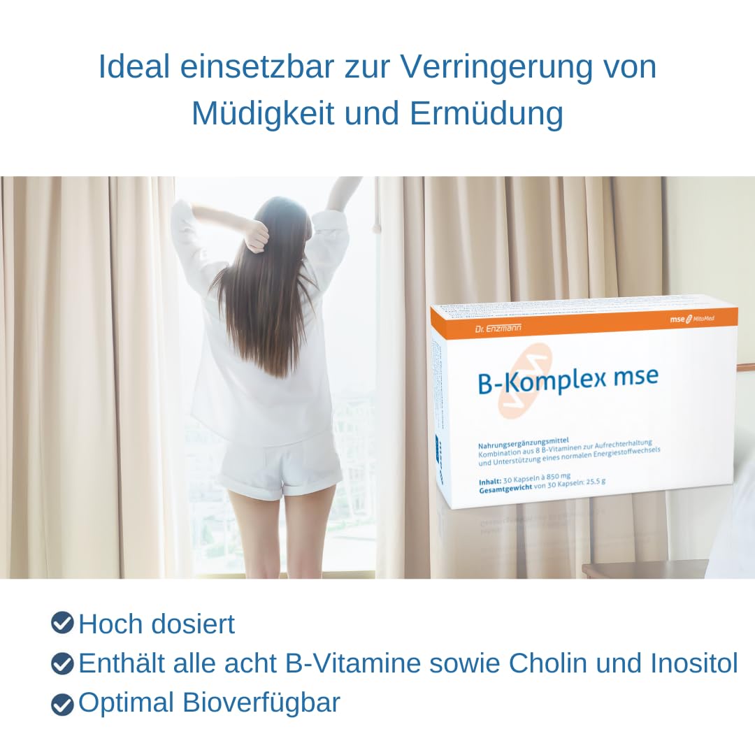 B-Komplex mse Doppelpack - alle 8 B-Vitamine optimale Zusammensetzung 30 vegane Kapseln, hochdosiert, hohe Bioverfügbarkeit, Dr. Enzmann