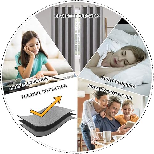 Miniatura 7 de MIULEE - Cortinas de 90 pulgadas con textura de lino para dormitorio, 100% opacas, aisladas térmicamente, grises, con ojales, 52 x 90 pulgadas (2