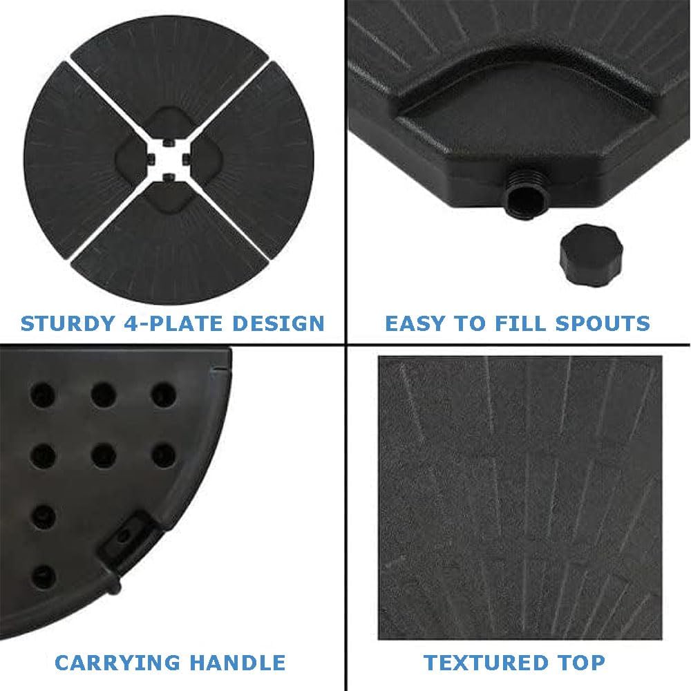4-Piece Patio Umbrella Base Cantilever Off-Set Heavy Duty Umbrella Stand Easy-Fill Spouts Circle Base Plate Outdoor Patio Umbrella Base Stand - Fill with Sand or Water