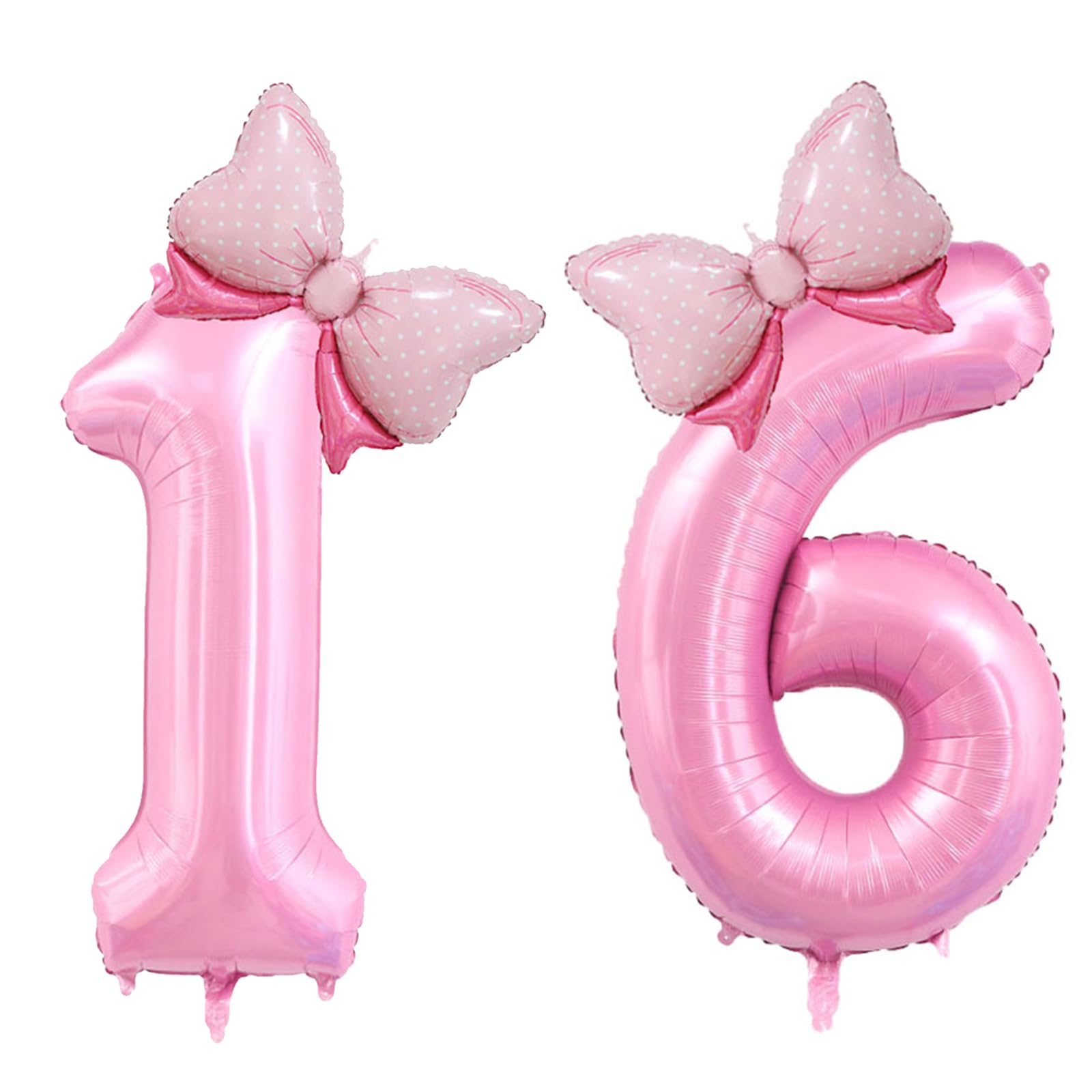 40 inch Number 16 Balloon with Bow Pink Happy Birthday Jumbo Number Balloons for Girls Daughter Birthday Decorations Party Supplies (Pink Number 16)