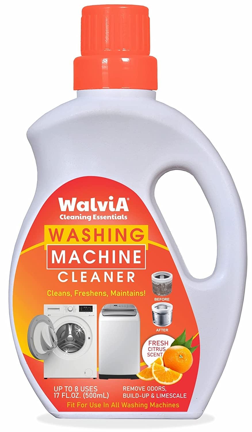 Walvia Premium Descaler Washing Machine Cleaner Liquid with Fresh Citrus Scent, Quick Descaler for Appliances, Scale Remover Cleaning of Tub Drum Front Top Load, (500 ml (orange)) (B0CHQCVDCP) Amazon Price History, Amazon Price Tracker