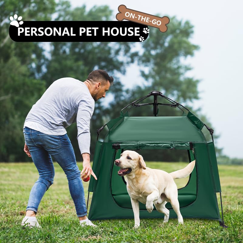 Outdoor Waterproof Pet Automatic Camping Tent, Pop up Cave Bed for Indoor Cats and Small Dogs, Portable Cat House Dog House, Army Green. - Image 5