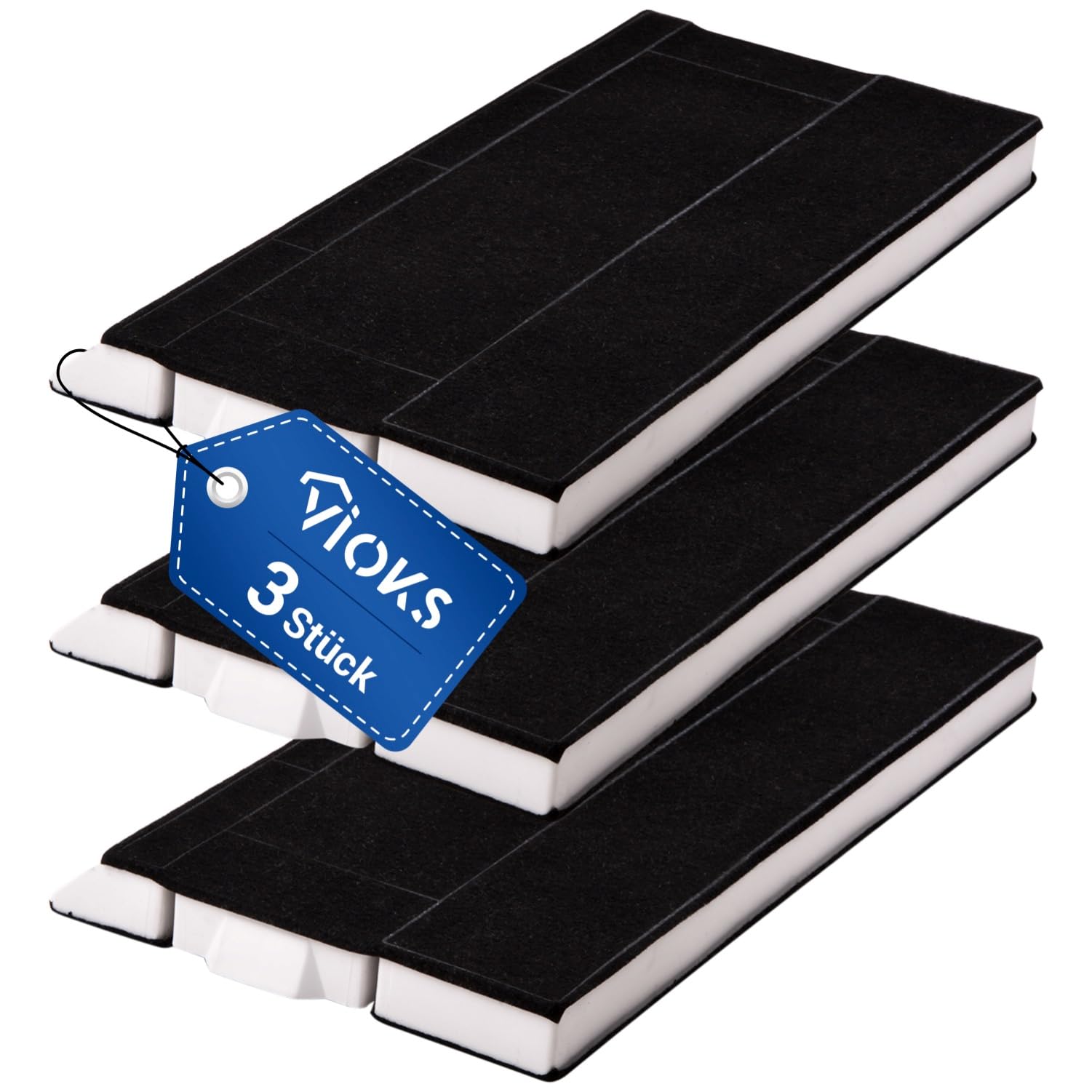 VIOKS 3x Aktivkohlefilter Dunstabzugshaube Ersatz für Bosch DHZ4506 434229 | Filter, 380/395 x 175/196 x 30 mm, ersetzt 00434229, Ersatz für Siеmens LZ45501 Neff Z5144X1 Z5144X5 Constructa CZ5144X5
