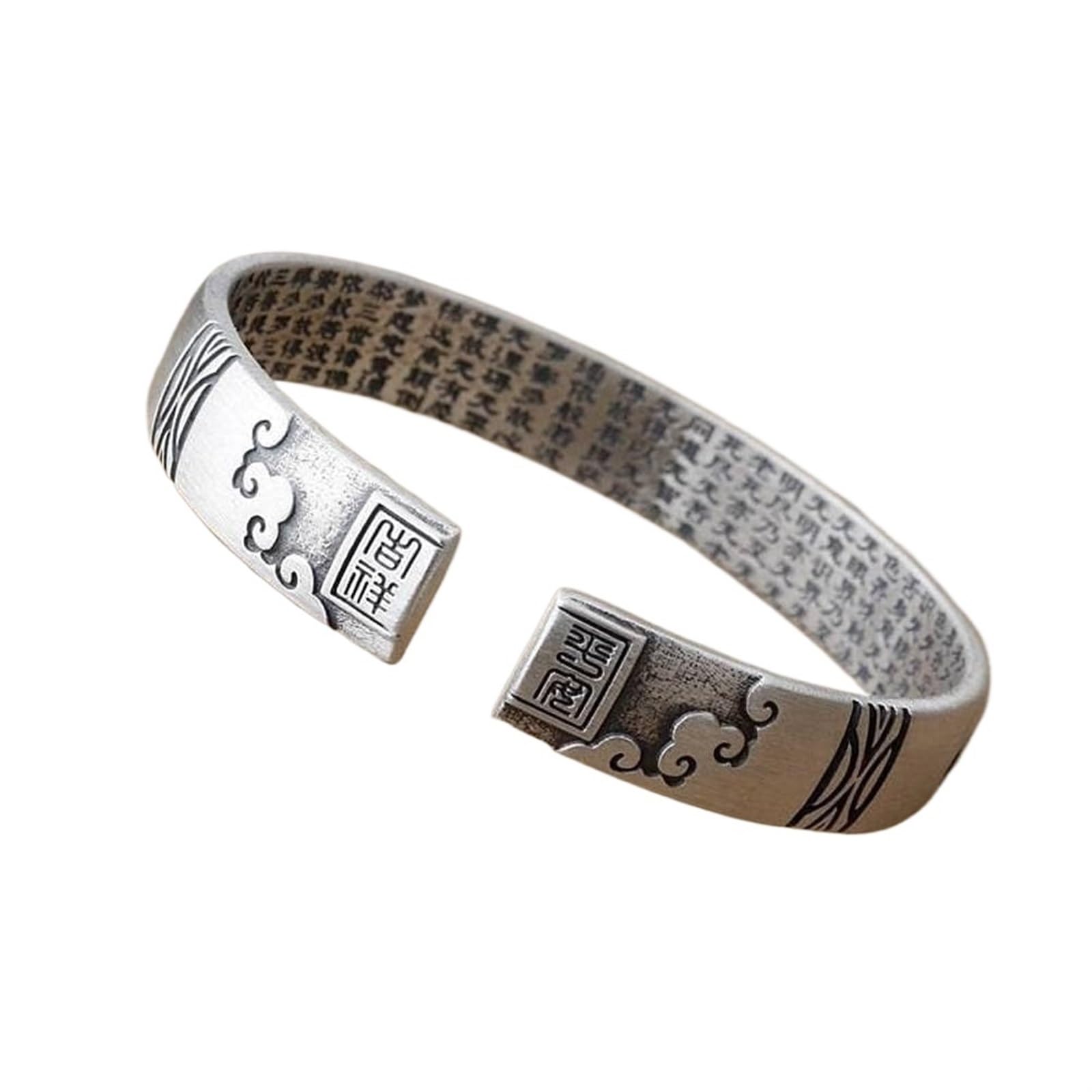 Bracciale in argento, bracciale rigido alla moda, braccialetto in argento 999 con detti buddisti Vajra Bracciale aperto con detti buddisti buddisti femminili. I braccialetti possono essere regalati a