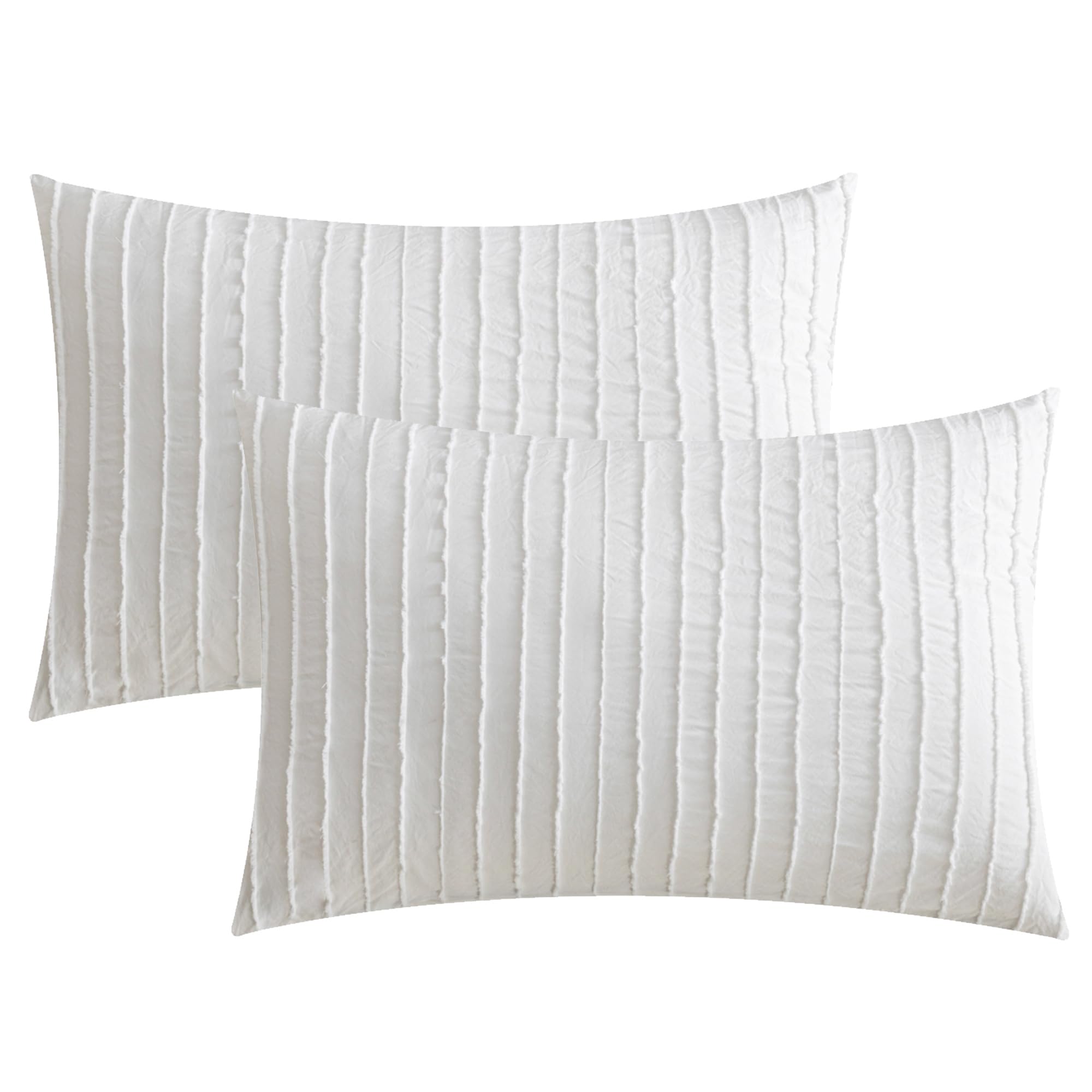 JELLYMONI 2 Pack White Pillowcases Standard Size, Soft Microfiber Striped Tufted Pillow Covers with Envelope Closure (Pillows are not Included)