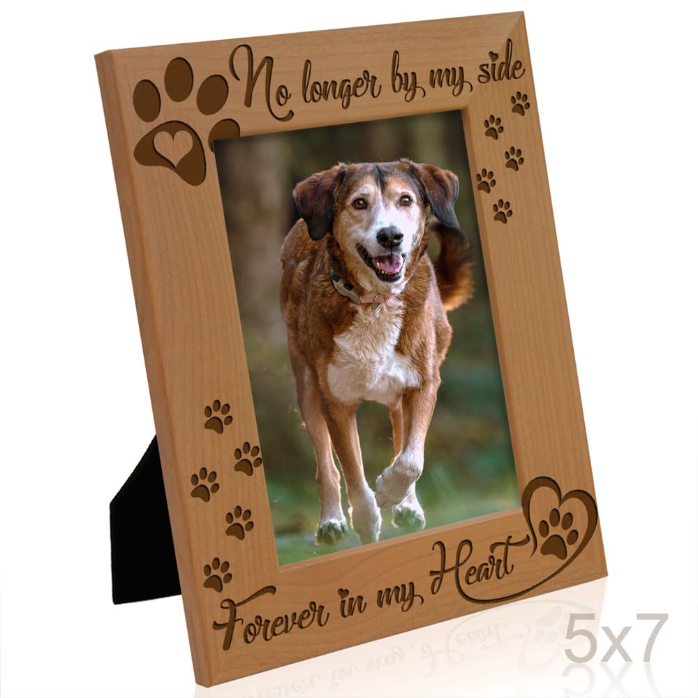 KATE POSH Marco de fotos de madera No Longer by my Side, Forever in my Heart, conmemorativo para mascotas para perro o gato (5 x 7 pulgadas, vertical)