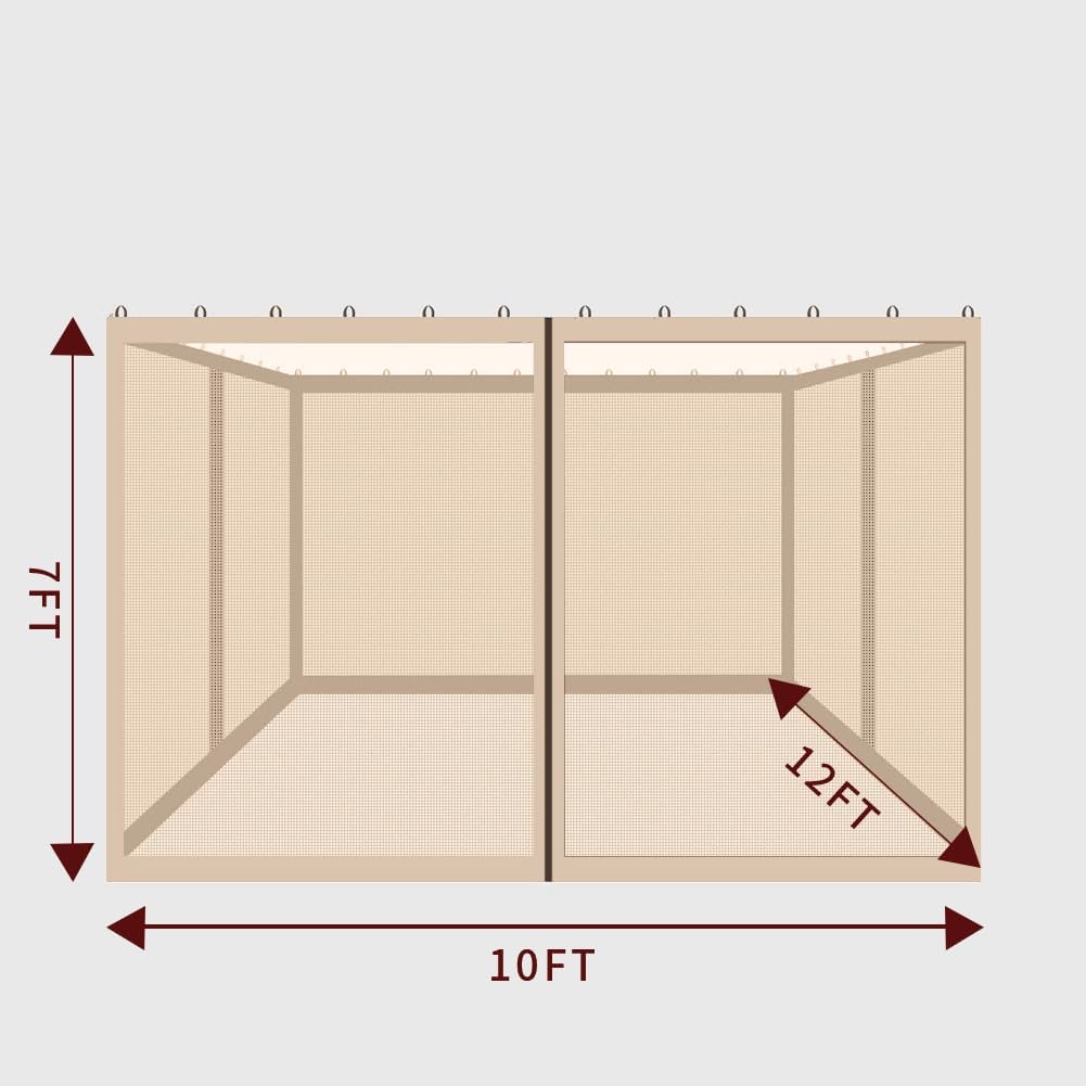 10' x 12' Gazebo Replacement Mosquito Netting, Gazebo Universal Netting Outdoor, 4-Panel Screen Walls Privacy Curtain for Outdoor Patio with Zipper (Cream)