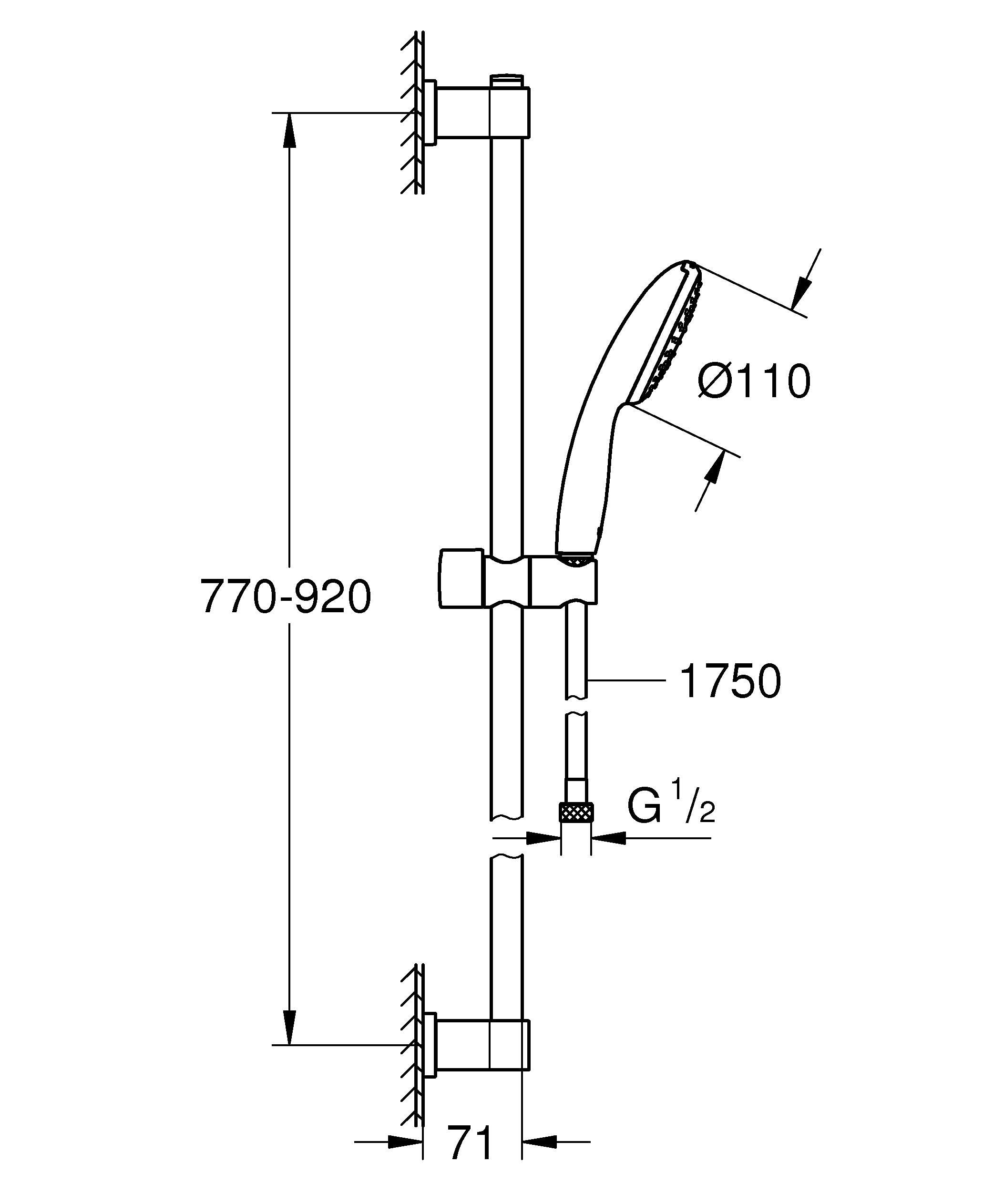 GROHE Vitalio Start 110 Conjunto de barra de ducha (Ahorro de agua, Ducha de mano, Barra de ducha 900 mm, Manguera de ducha, Duradera, Encolar o taladrar), Redondo, Cromo, 26953001