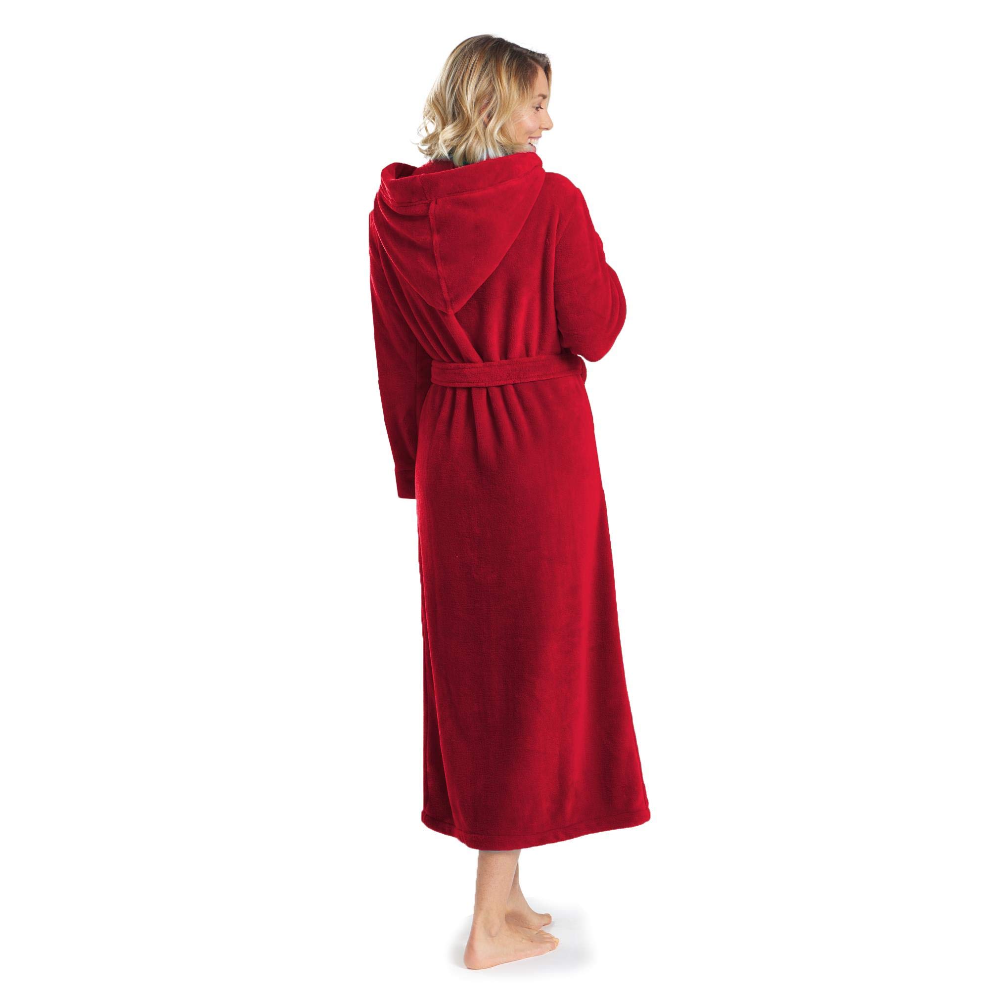 aqua-textil XS-XXXL Bademantel Kapuze Uni lang aufgesetzte Taschen Damen Herren Unisex Mikrofaser Kuschelfleece OEKO-TEX