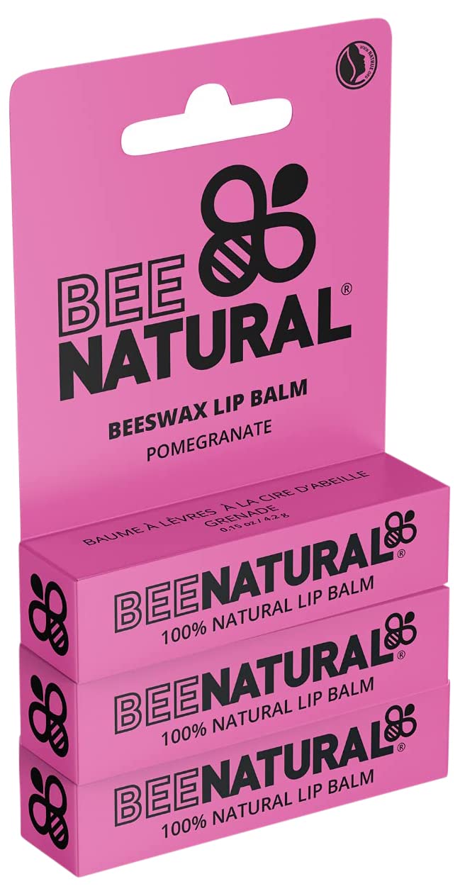 Bee Natural 100% Natural Moisturising Lip Balm, Pomegranate - Pack of 3