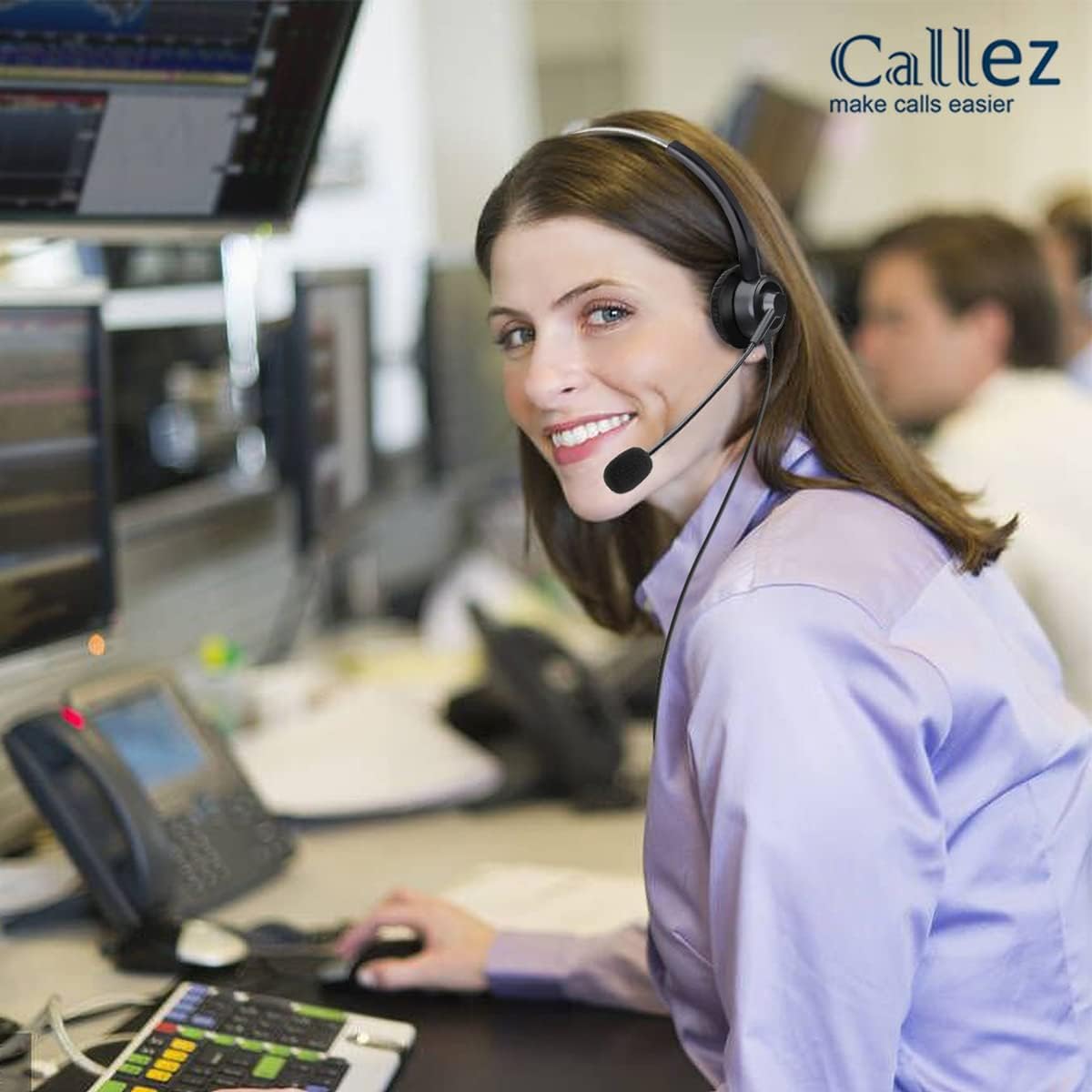 Callez RJ9 Casque Téléphone Fixe avec Micro Anti-Bruit, Oreillette de Centre d'appel, Casque Téléphone Filaire Compatible avec Polycom Plantronics Avaya Aastra Alcatel Lucent Fanvil Gigaset Siemens