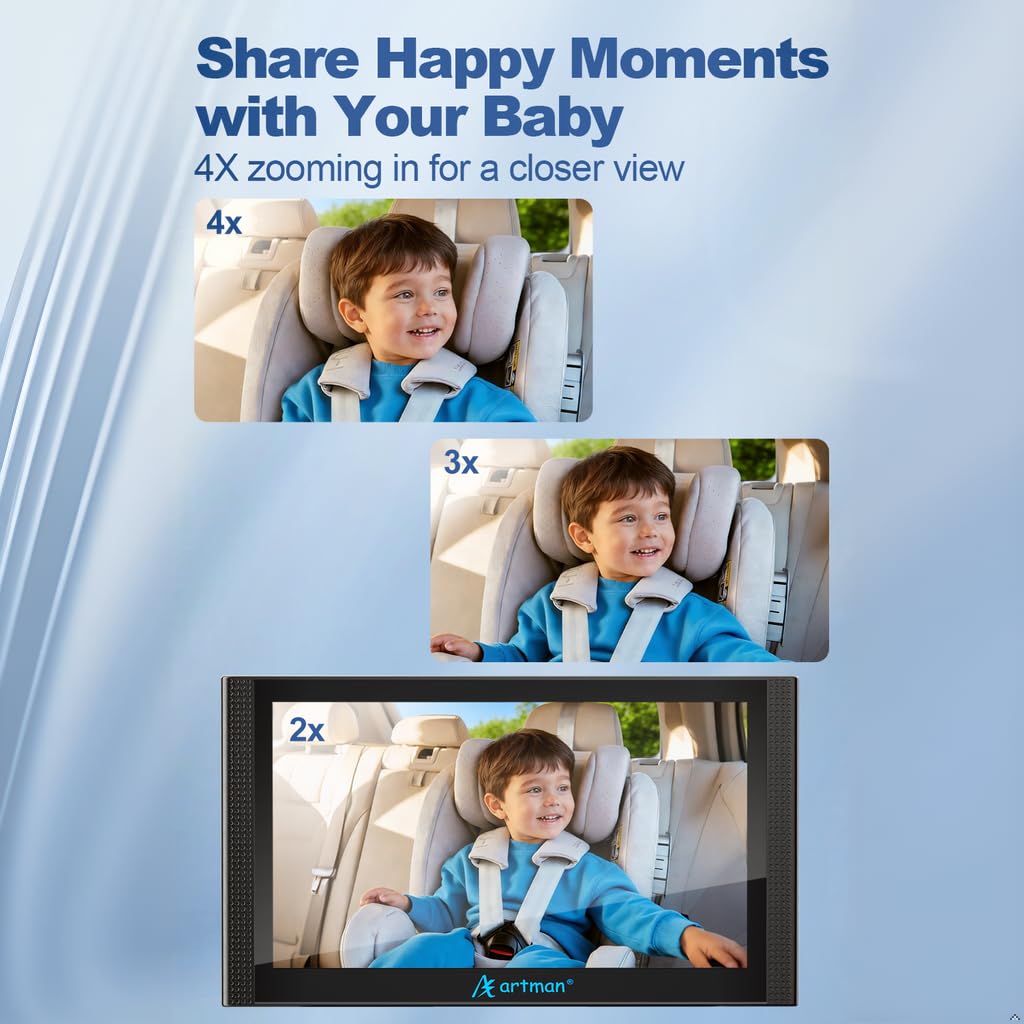 Baby Kamera Auto für 2 Kinder, Spiegel Auto Baby Rückbank 7,2 Zoll Split-Screen Doppelkamera HD 1440P IPS Touchscreen, IR-Nachtsicht & 360°Drehbar, Einfache Installation Kompatibel mit Allen Autos